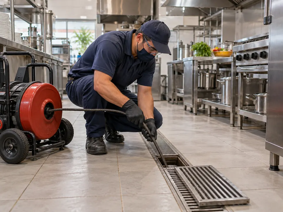 Desentupimento de ralo em cozinha comercial de Piracicaba