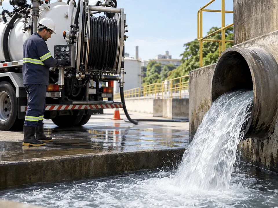 Tubulação limpa após serviço profissional de hidrojateamento